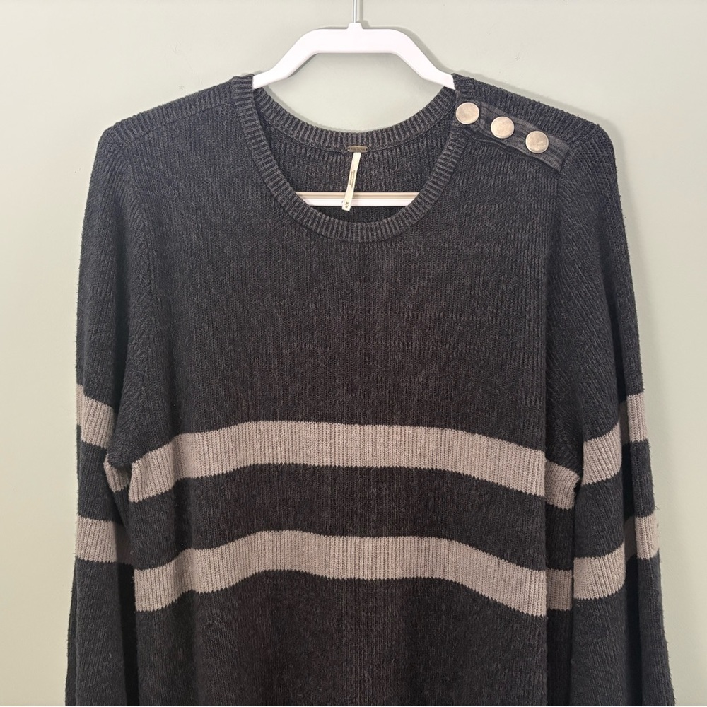 Free People Black and Gray Striped Mini Dress - Picture 4 of 14